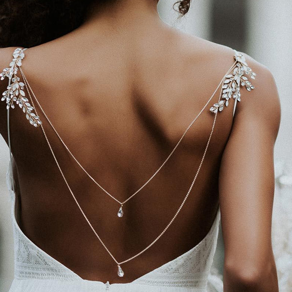 Body Jewelry Back - Zircon Tassel Pendant Back Chain Necklace