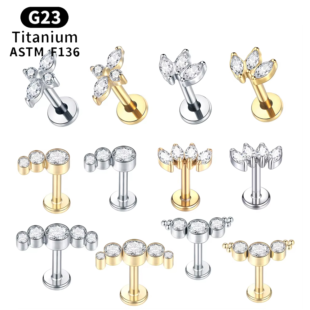 Zoor Body Jewelry - 1Pc Titanium Labret Piercing Gold Color