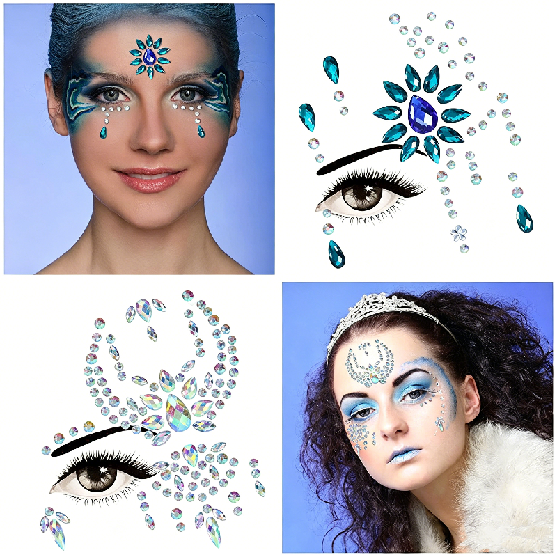 Body Jewelry Eyebrow - Half Face Mermaid Rhinestone Stickers –