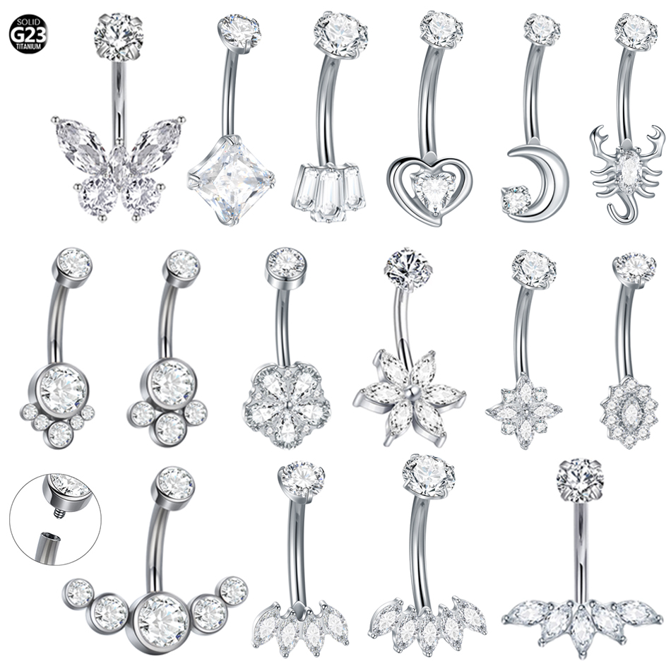 1Pc Titanium Zircon Belly Ring - Body Jewelry Internally Threaded recensione e prezzo